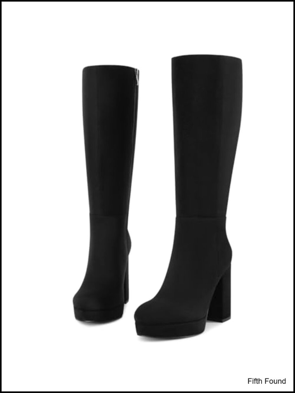 Platform Knee High Boots Chunky Heel Side Zipper Round Toe Wide Calf